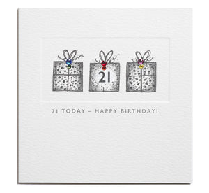 21 Today - Happy Birthday - Mini Crystals  Greetings Card