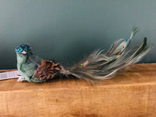 Load image into Gallery viewer, Blue Fabric and Green Fabric Feathers Bird With Beads
