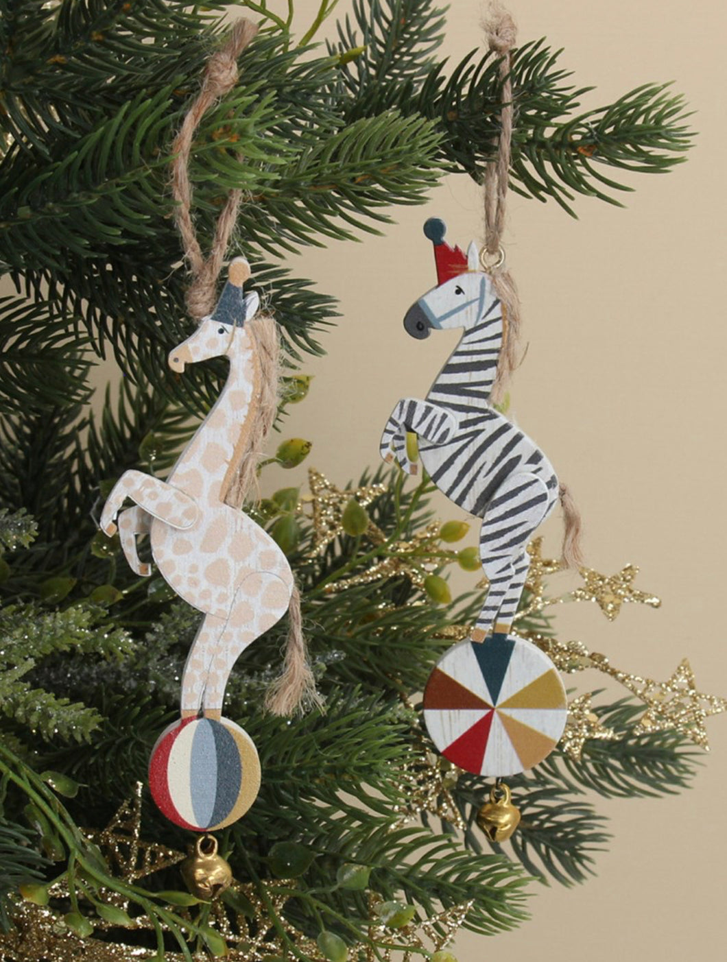 Wood Zebra / Giraffe On Ball Decoration
