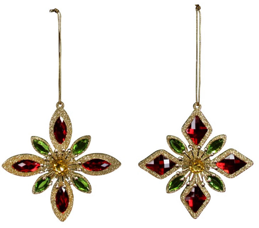 Gold Acrylic Star With Red Green Jewels Decoration