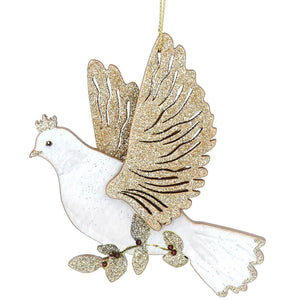 Cream and Gold  Wooden Dove with Leaves