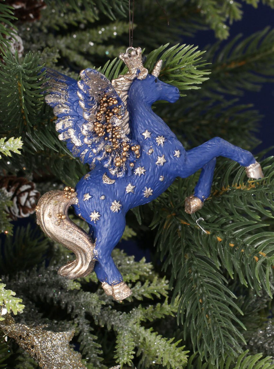 Blue / Gold Resin Flying Unicorn