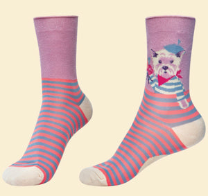 Parisian Pooch Ankle Socks - Lilac - Powder