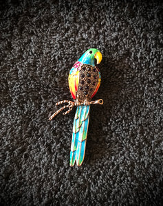 Colourful Jewelled Parrot Brooch