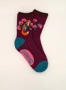 Fox In A Meadow Ankle Socks - Bloom - Powder