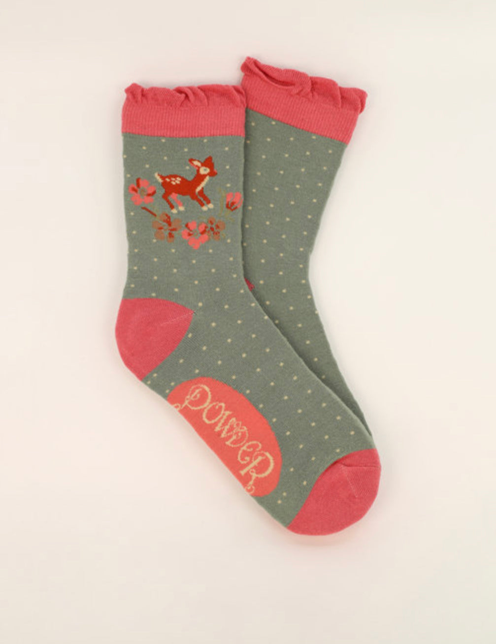 Vintage Fawn Ankle Socks - Sage - Powder