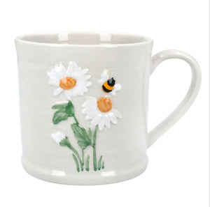 Daisy Bee Embossed Stoneware Mug