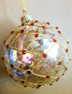 Clear soap Bubble Gold and Red Glass Bauble