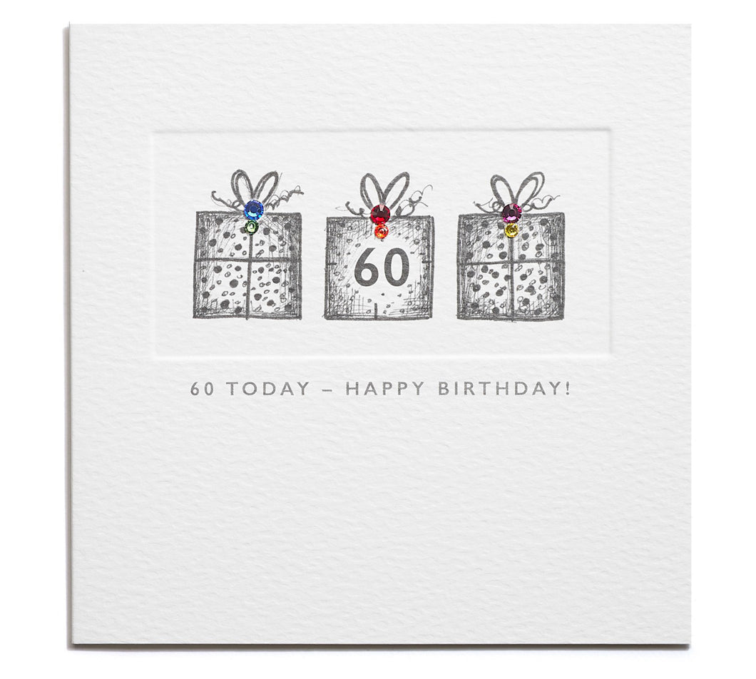 60 Today - Happy Birthday - Mini Crystals  Greetings Card