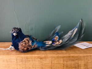 Blue Fabric and Green Fabric Feathers Bird With Beads