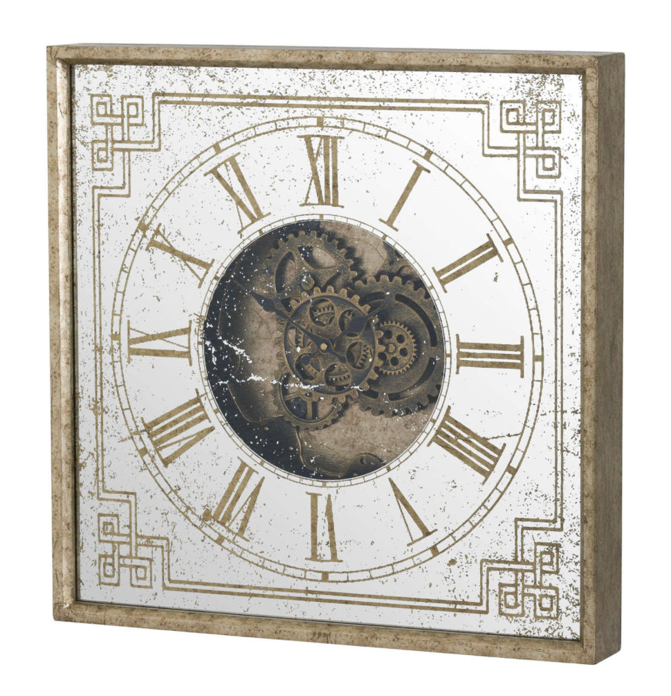 Mirrored Square Framed Clock With Moving Mechanism
