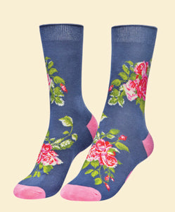 Floral Vines Ankle Socks - Navy - Powder