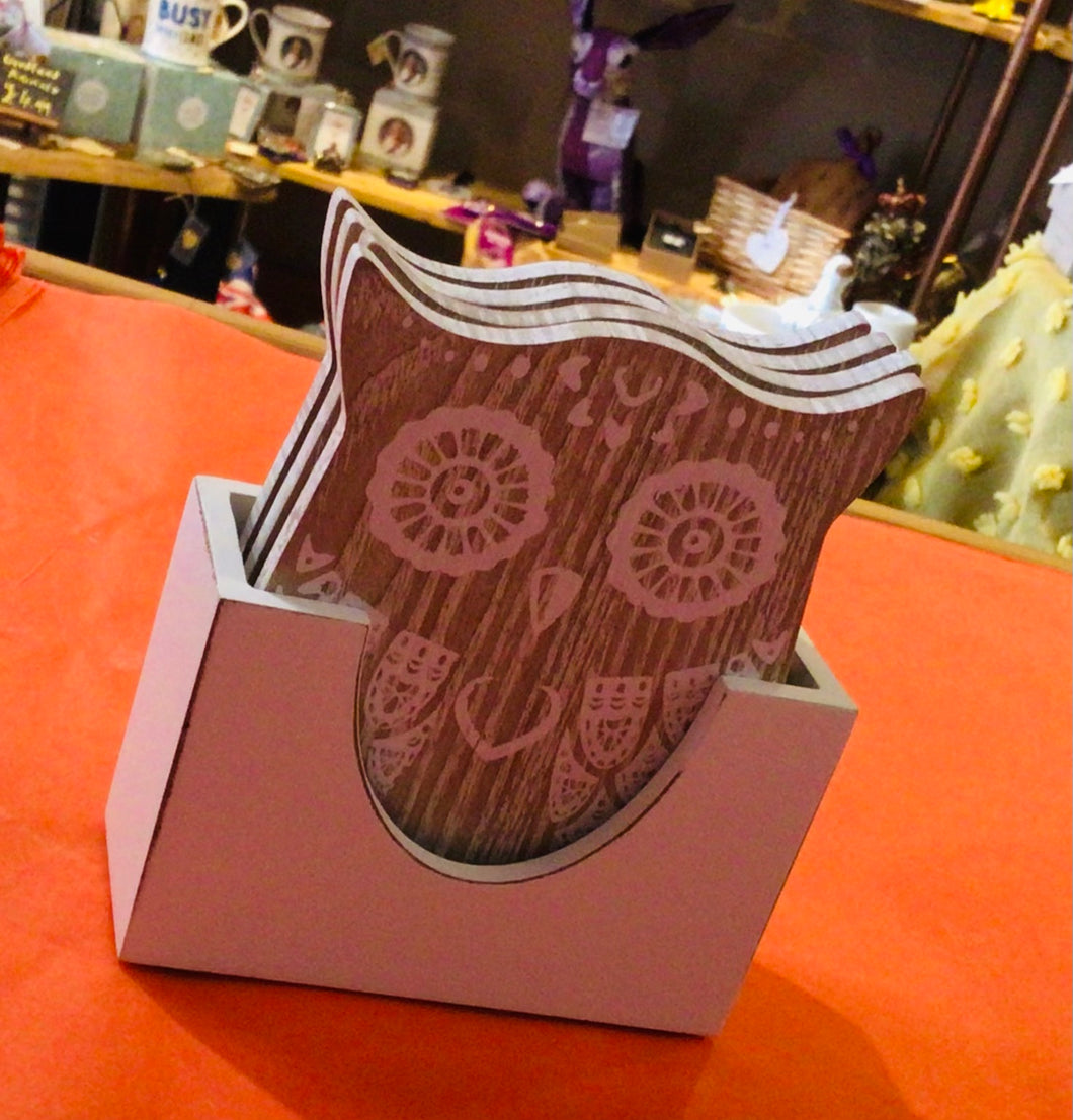 Wooden Owl Coaster Set