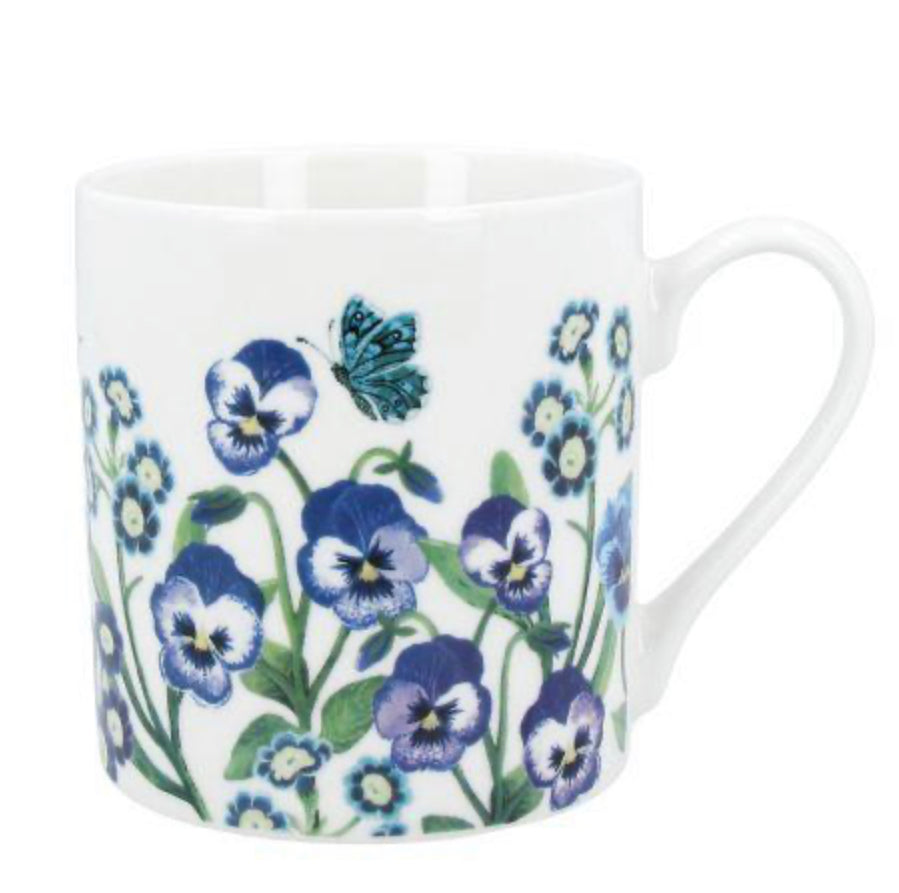 Blue Violas & Butterflies Bone China Mug