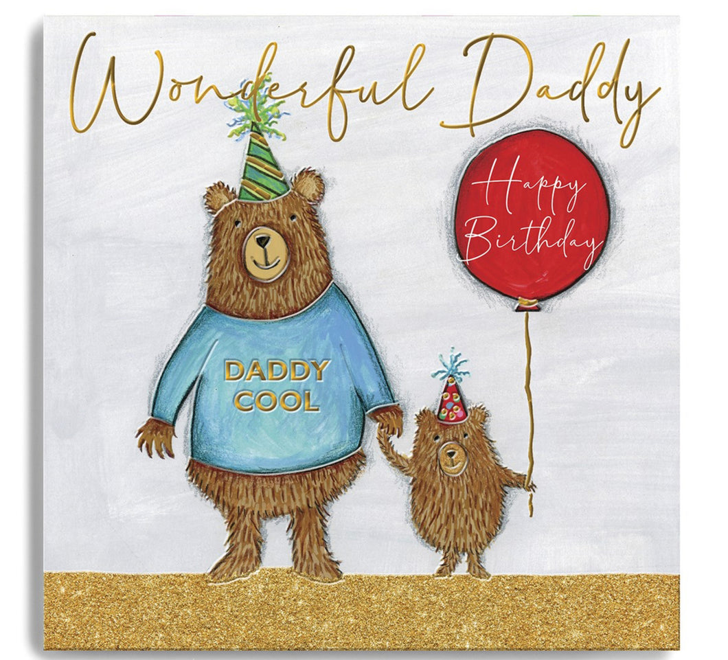 Wonderful Daddy - Happy Birthday - Two Bears with Balloon - Macaroon - Greeting Card