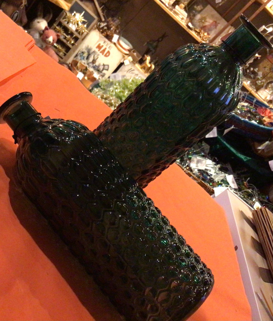 Emerald Green Glass Honeycomb Vase