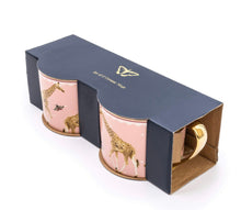 Load image into Gallery viewer, Set of 2 Giraffe Pink Mugs with Gold Handles In Window Gift Box
