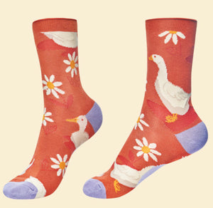Daisy Ducks  Ankle Socks - Tangerine - Powder