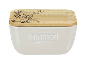Stag Oak and Ceramic Butter Dish - White