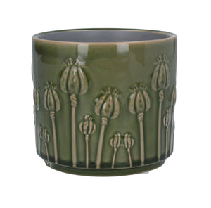 Ceramic Pot Cover 17cm - Green Poppy Heads