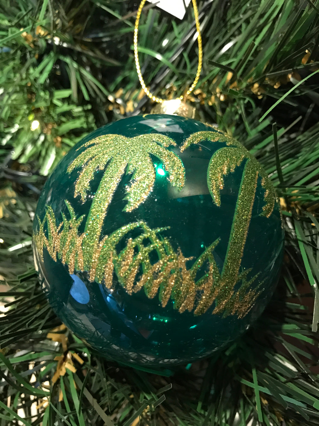 Green Glass Ball With Palm Tree