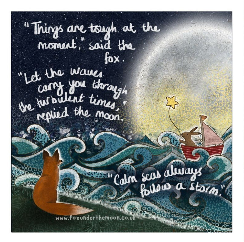 ‘ Waves’ Fox Under The Moon - Greeting Cards