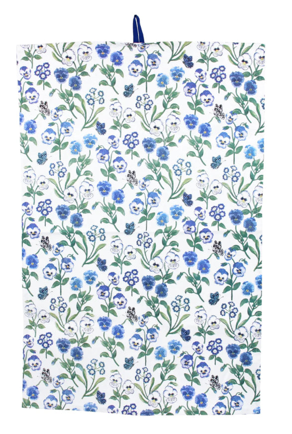 Blue Violas Cotton Tea Towel