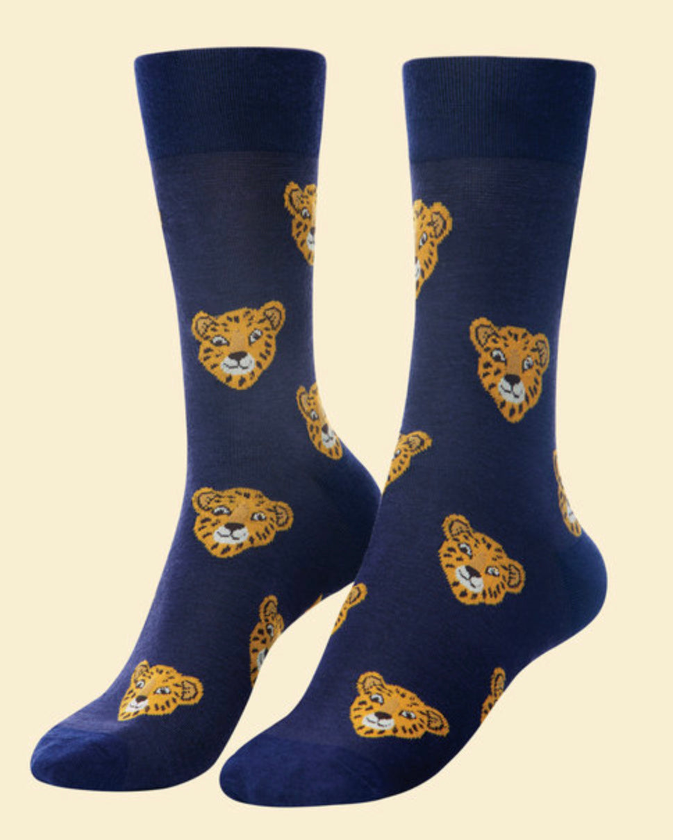 Charming Cheetah Ankle Socks - Navy - Powder