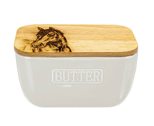 Horse Oak and Ceramic Butter Dish - White