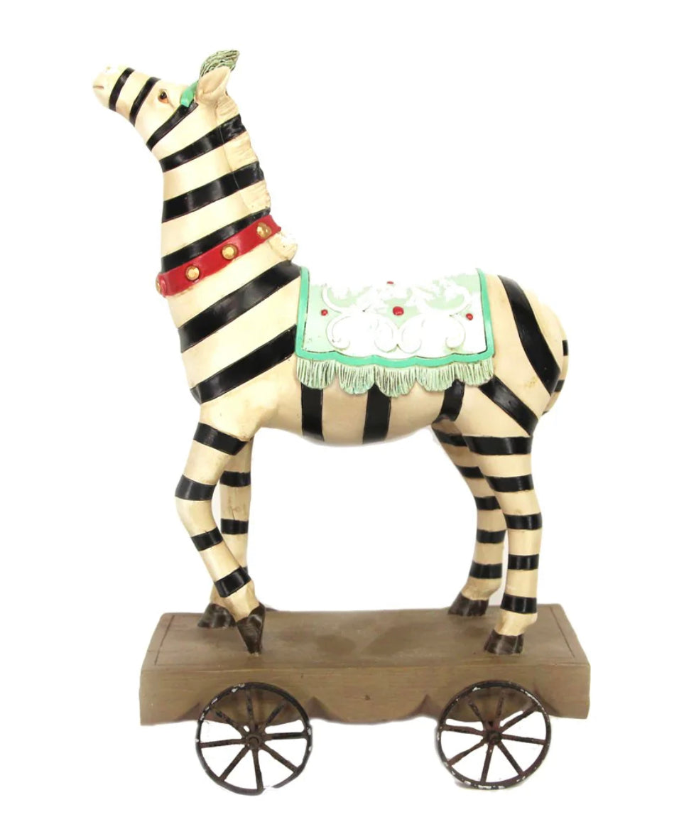 Resin Zebra On Wheels Ornament