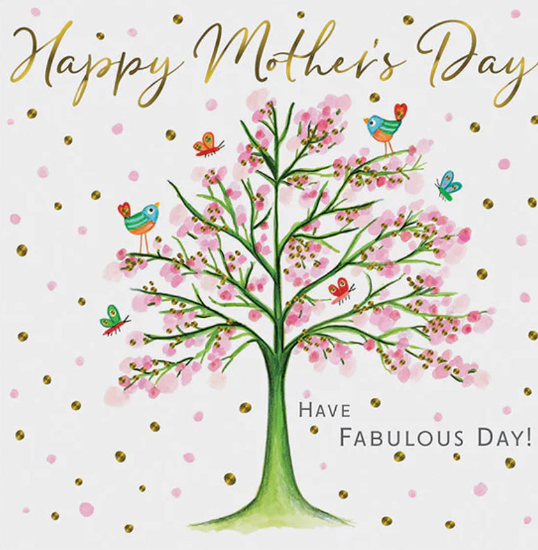 HAPPY MOTHER'S DAY - PINK BLOSSOM TREE WITH BIRDS AND BUTTERFLIES