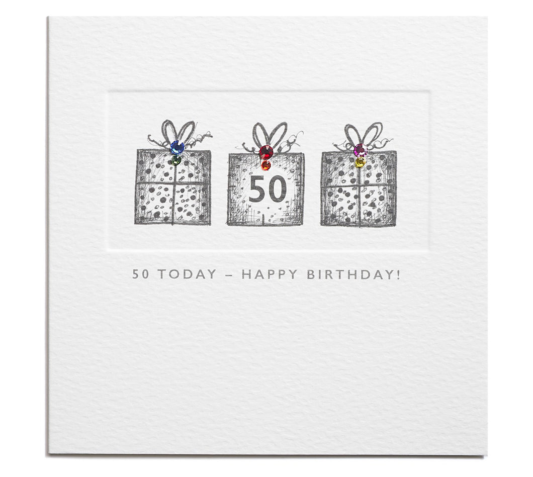 50 Today - Happy Birthday - Mini Crystals  Greetings Card