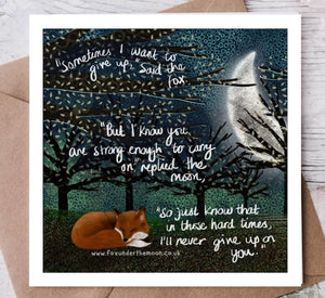 Never Give up’ - Fox Under The Moon - Greeting Cards