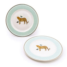 Load image into Gallery viewer, Set of 2 Leopard Pale Green Side Plates.
