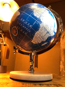 Blue 8" Globe on Marble Base with a Crome Stand